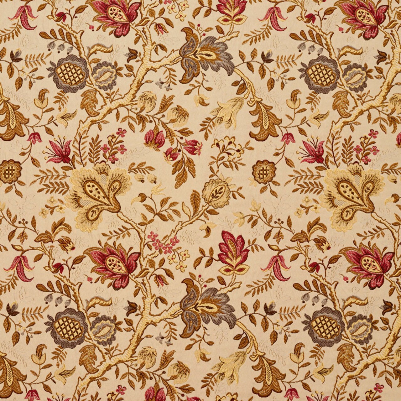 Florence - Gold & Yellow,Red & Burgundy Floral Upholstery Fabric 54 Inches"